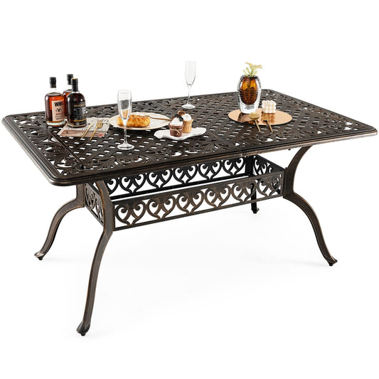 Tangkula 59 Inches Outdoor Dining Table, All-Weather Cast Aluminum Table with Umbrella Hole - NP10935CP