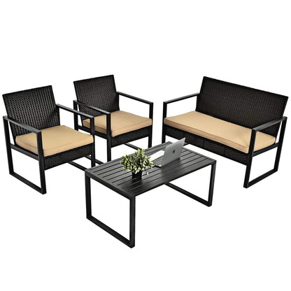 Tangkula 4-Piece Patio Rattan Furniture Set, Outdoor Conversation Set - HW64403