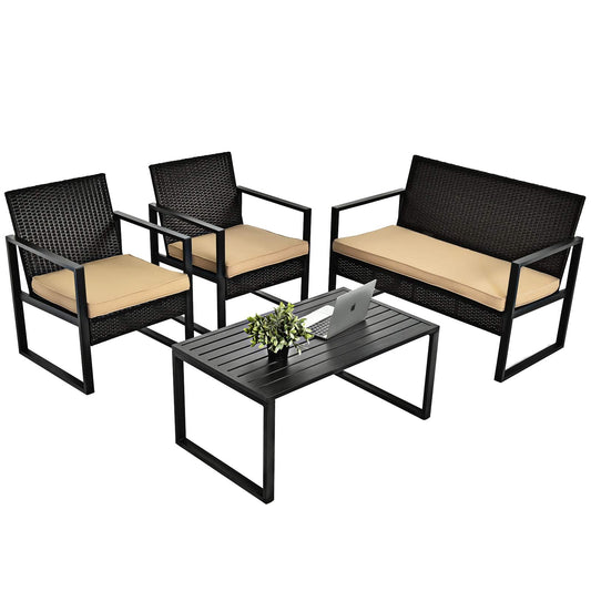 Tangkula 4-Piece Patio Rattan Furniture Set, Outdoor Conversation Set - HW64403