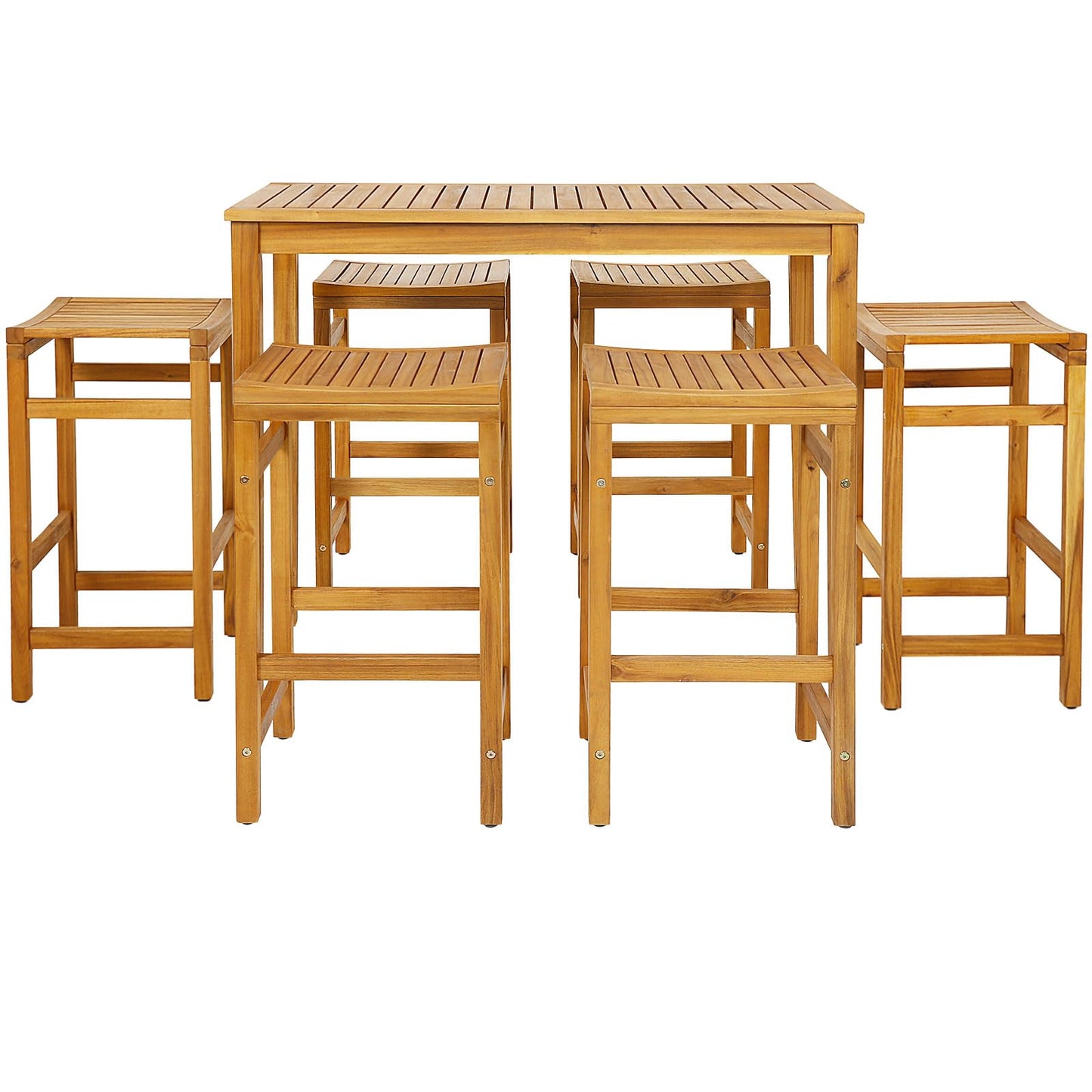Tangkula 5 Piece Outdoor Acacia Wood Bar Table Set - HW71325+HW71326-4+HW71326-2 Price