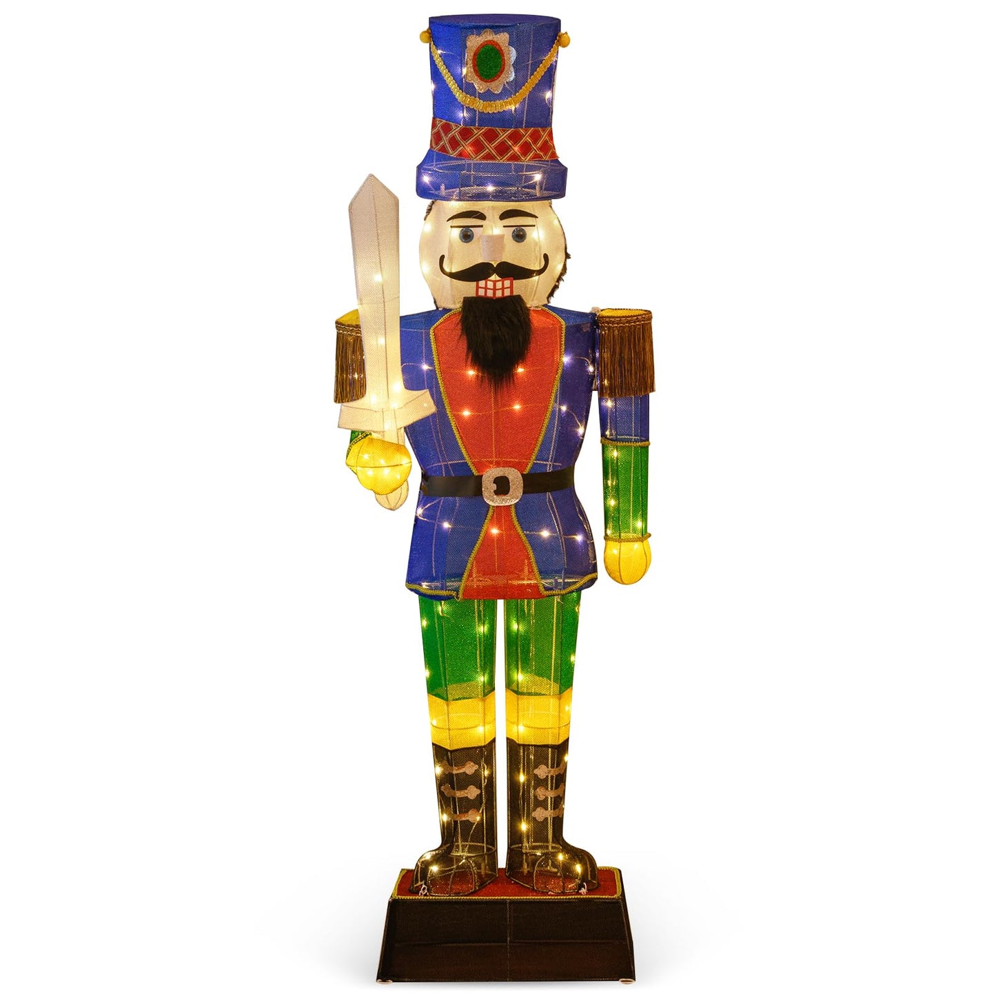 Tangkula 6 FT Christmas Lighted Nutcracker with Sword, 3D Christmas Lighted Soldier with 110 LED Lights - CM24898US