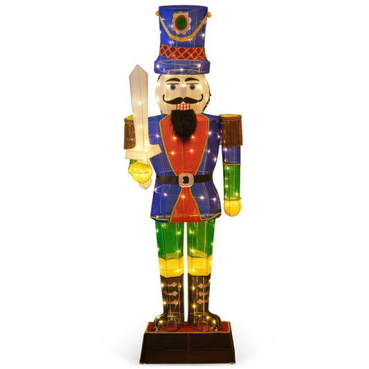 Tangkula 6 FT Christmas Lighted Nutcracker with Sword, 3D Christmas Lighted Soldier with 110 LED Lights - CM24898US