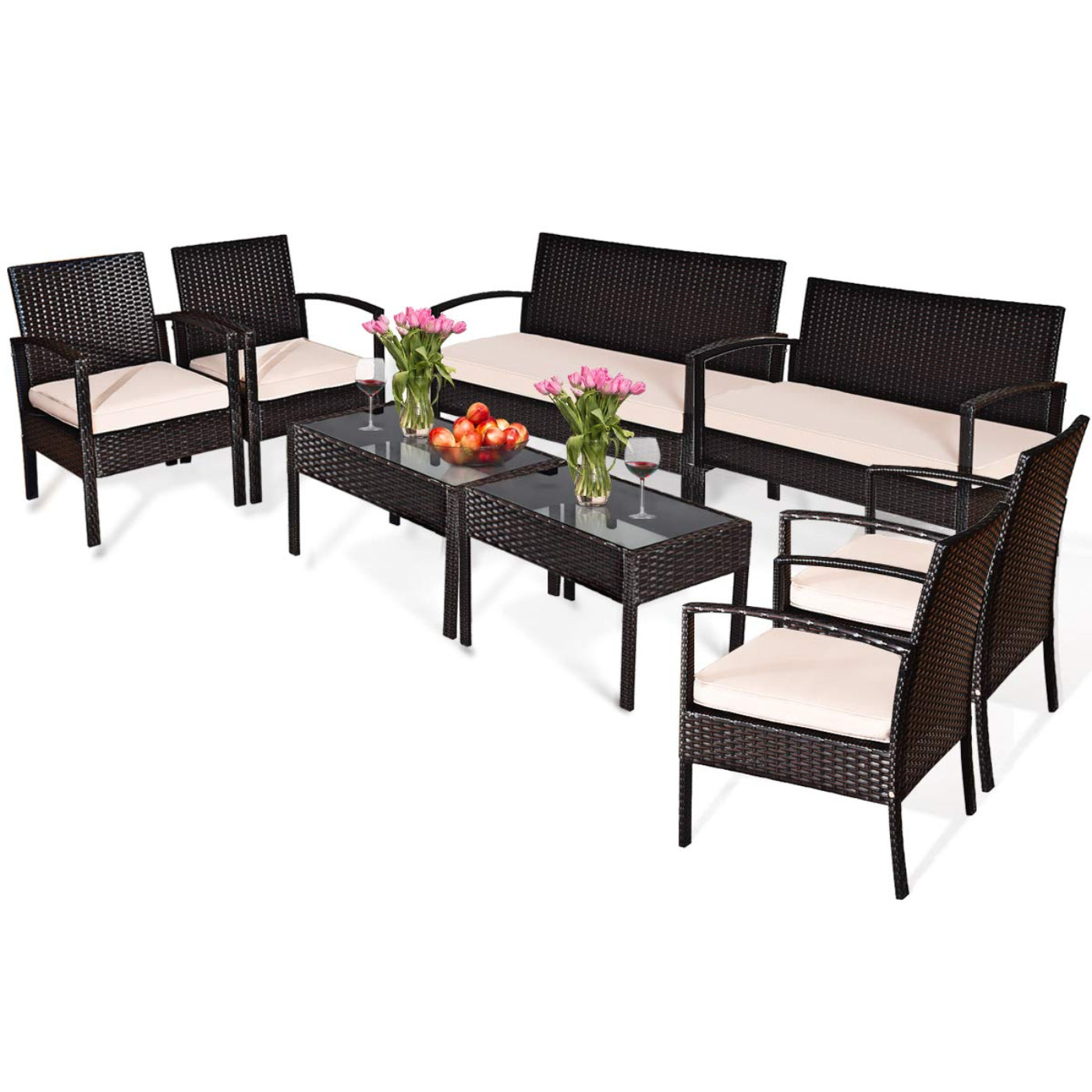 Tangkula 4 PCS/8 PCS Patio Furniture Sets, Rattan Chair Wicker Set, Outdoor Bistro Sets - HW68722