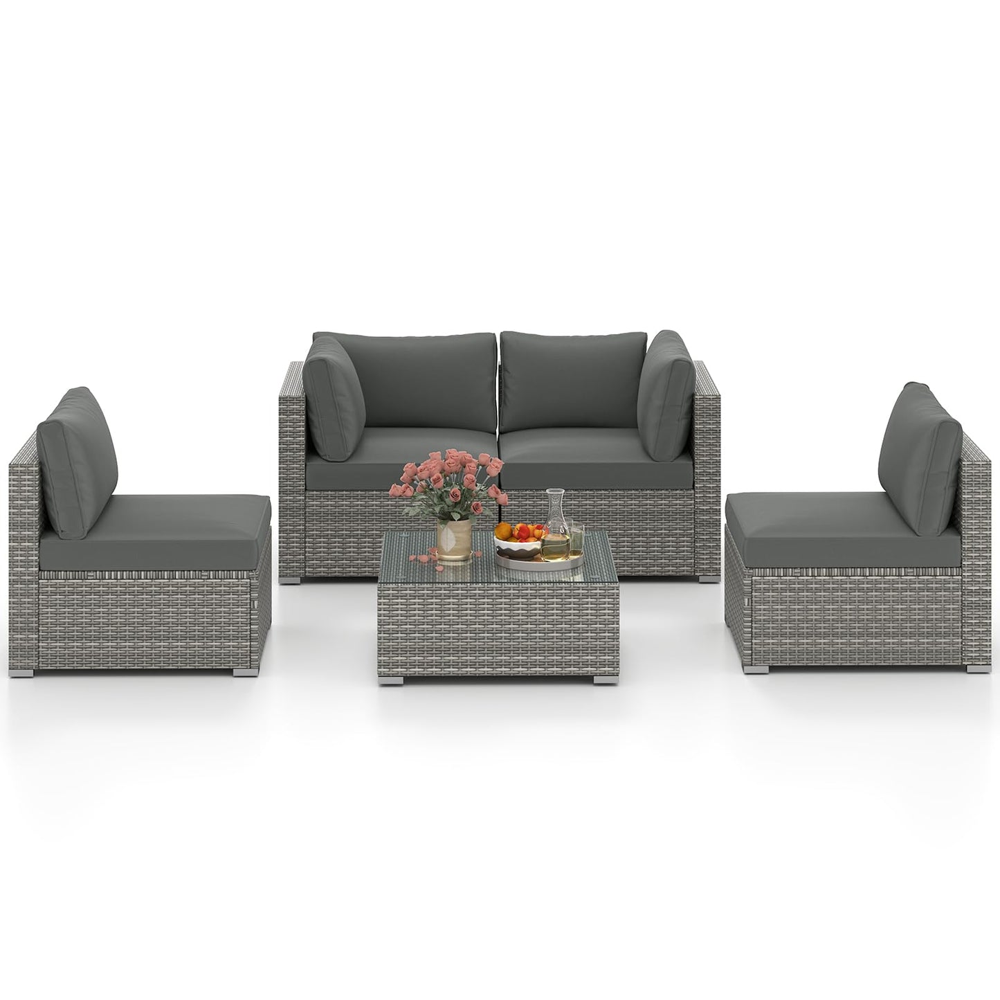 Tangkula 5-Piece Outdoor Patio Sectional Sofa Couch - HW73141GR+