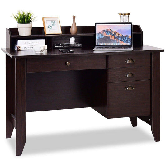Tangkula 48" Computer Desk with 4 Storage Drawers & Hutch, Home Office Desk Vintage Desk - HW65851WH