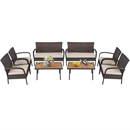 Tangkula 4/8 PCS Patio Rattan Furniture Set, Outdoor Conversation Set - HW66527