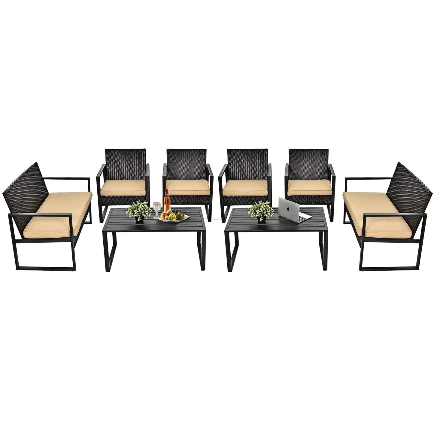 Tangkula 4-Piece Patio Rattan Furniture Set, Outdoor Conversation Set - HW64403