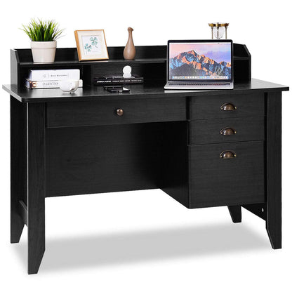 Tangkula 48" Computer Desk with 4 Storage Drawers & Hutch, Home Office Desk Vintage Desk - HW65851WH