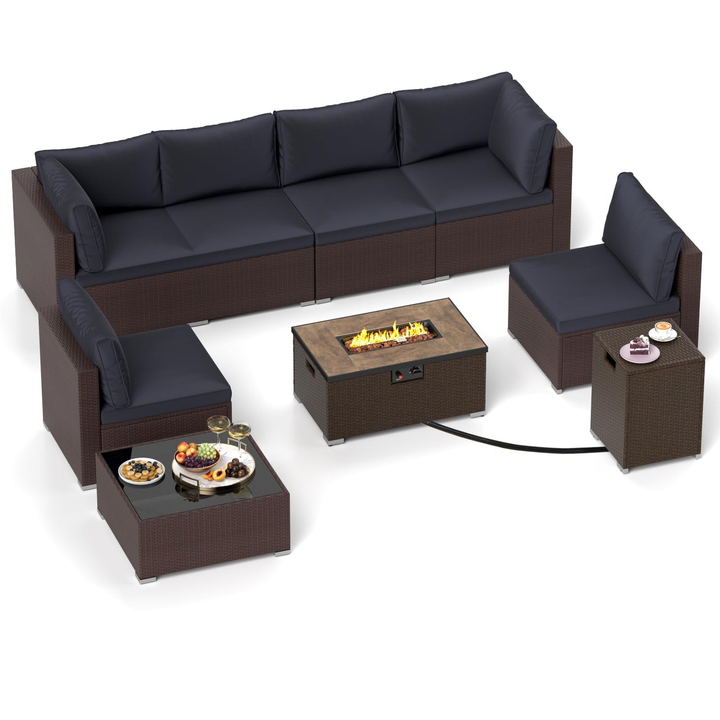 Tangkula 12 Pieces Patio Furniture Set with 32” Fire Pit Table and Propane Tank Cover - NP10261BK+HW71507DKA+