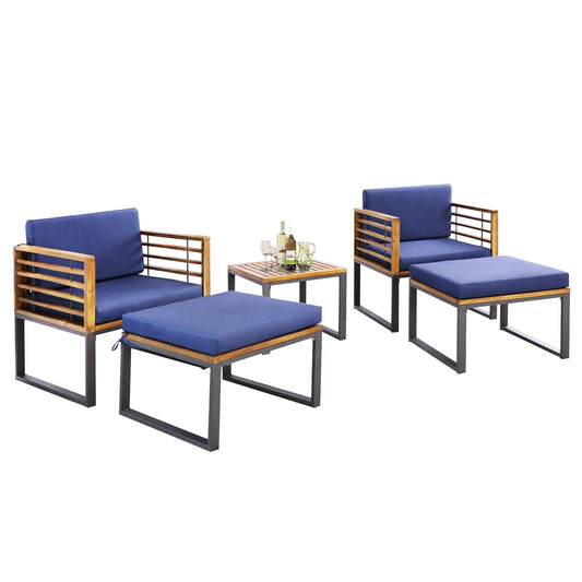 Tangkula 5 Piece Patio Chair Set, Acacia Wood Chair Set - HW70980NY+
