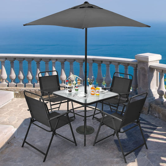 Tangkula 6 Pieces Patio Dining Set with Umbrella, Outdoor Table and Chair Set - NP10069WL-GR