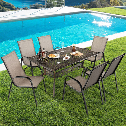 Tangkula 59 Inches Outdoor Dining Table, All-Weather Cast Aluminum Table with Umbrella Hole - NP10935CP