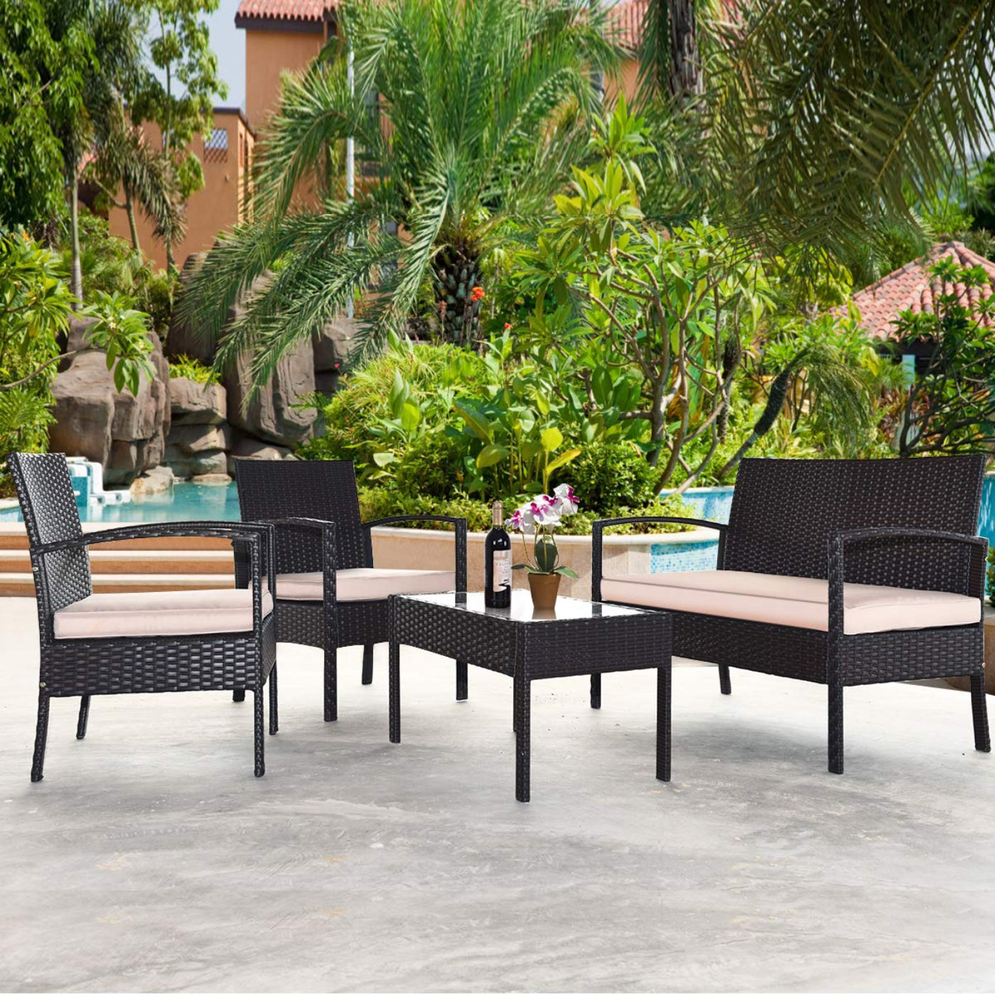 Tangkula 4 PCS/8 PCS Patio Furniture Sets, Rattan Chair Wicker Set, Outdoor Bistro Sets - HW68722
