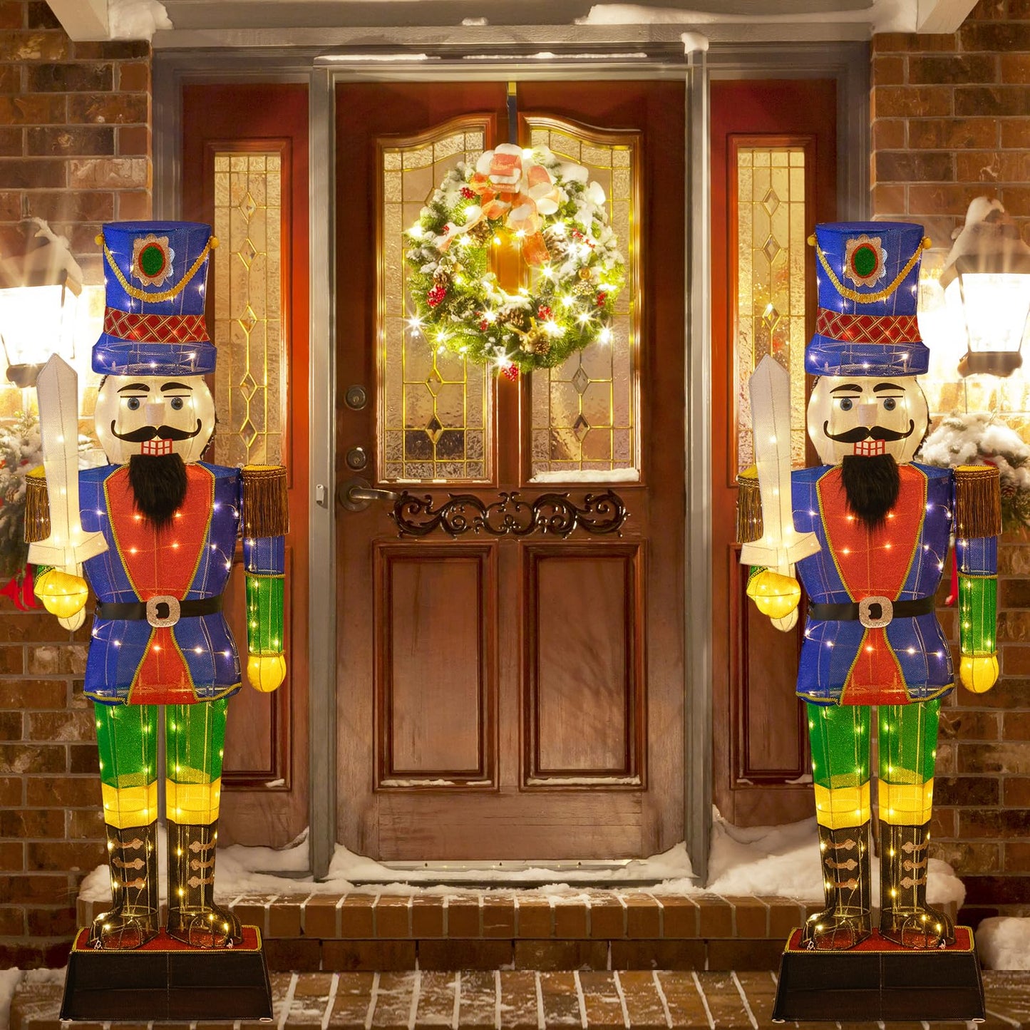 Tangkula 6 FT Christmas Lighted Nutcracker with Sword, 3D Christmas Lighted Soldier with 110 LED Lights - CM24898US