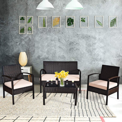 Tangkula 4 PCS/8 PCS Patio Furniture Sets, Rattan Chair Wicker Set, Outdoor Bistro Sets - HW68722