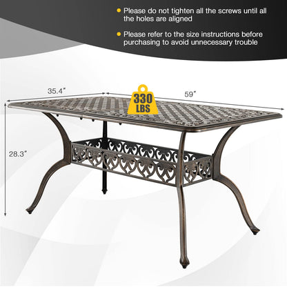 Tangkula 59 Inches Outdoor Dining Table, All-Weather Cast Aluminum Table with Umbrella Hole - NP10935CP