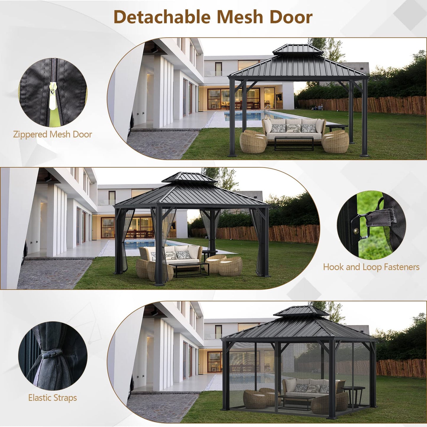 Tangkula 12ft x 10ft Hardtop Gazebo, 2-Tier Outdoor Gazebo w/ Double Vented Roof & Central Hook -  NP10097WL-12CF+(NP10097WL-12CF+NP10097WL-22CF)