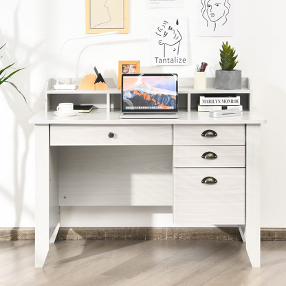 Tangkula 48" Computer Desk with 4 Storage Drawers & Hutch, Home Office Desk Vintage Desk - HW65851WH