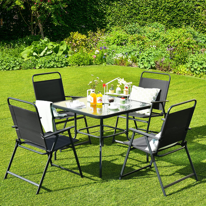 Tangkula 6 Pieces Patio Dining Set with Umbrella, Outdoor Table and Chair Set - NP10069WL-GR