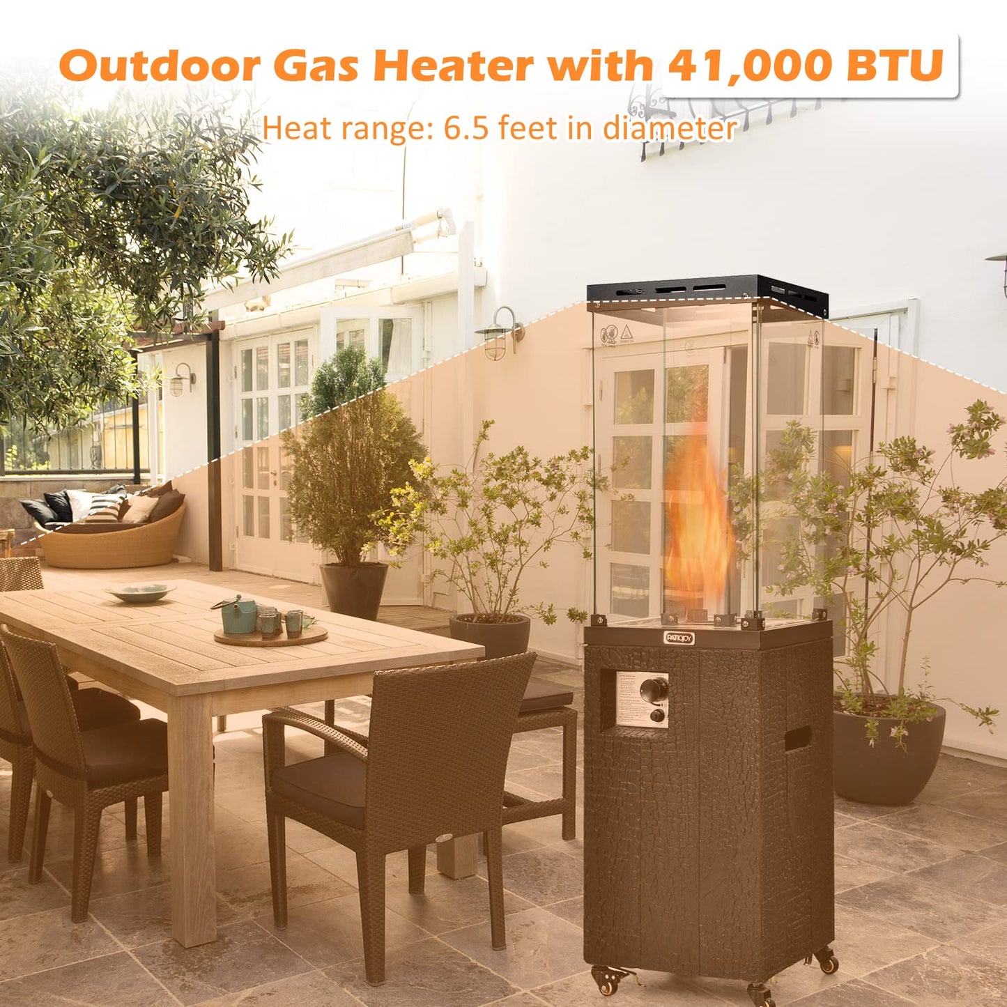 Tangkula 41,000 BTU Propane Patio Heater with Waterproof Cover, Outdoor Heater with Lockable Wheels - NP10518US-DK