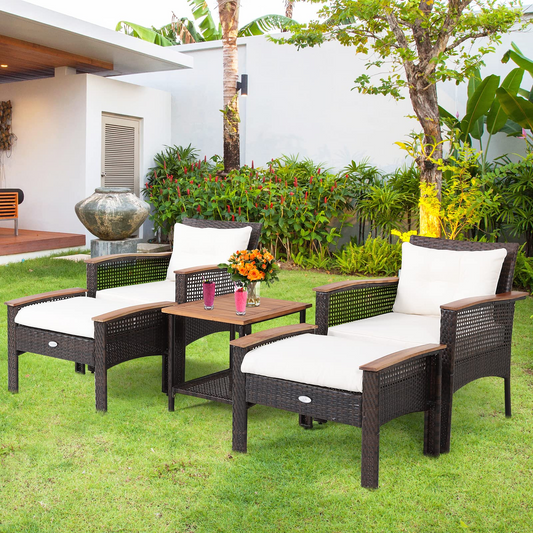 Tangkula 5 Pieces Wicker Patio Furniture Set - HW69537+