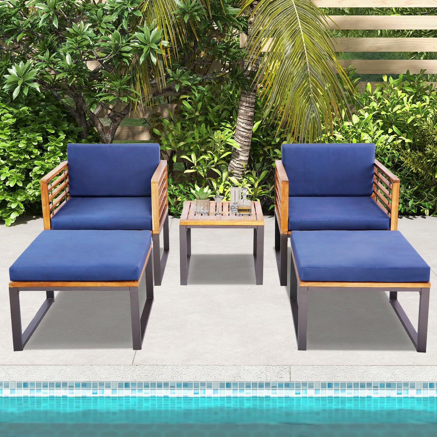 Tangkula 5 Piece Patio Chair Set, Acacia Wood Chair Set - HW70980NY+