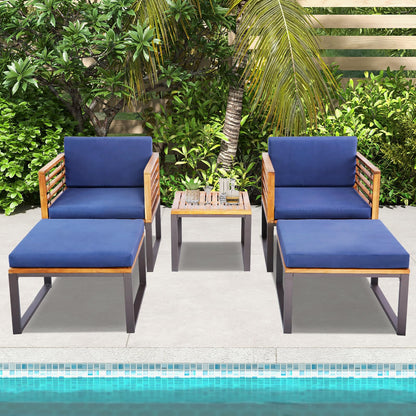 Tangkula 5 Piece Patio Chair Set, Acacia Wood Chair Set - HW70980NY+