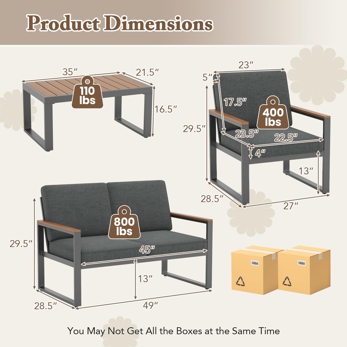Tangkula 4/8 Piece Patio Aluminum Furniture Set(Gray) - NP11997GR+