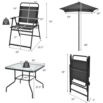 Tangkula 6 Pieces Patio Dining Set with Umbrella, Outdoor Table and Chair Set - NP10069WL-GR