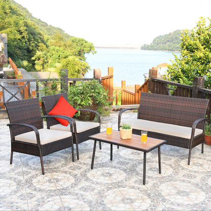 Tangkula 4/8 PCS Patio Rattan Furniture Set, Outdoor Conversation Set - HW66527