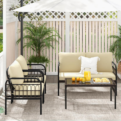 Tangkula 4 Pieces Patio Furniture Set, Outdoor Wicker Conversation Bistro Set - HW71622BN+