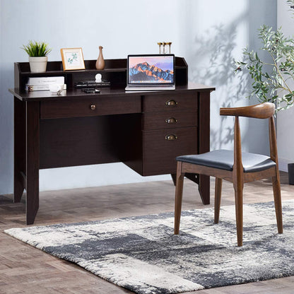 Tangkula 48" Computer Desk with 4 Storage Drawers & Hutch, Home Office Desk Vintage Desk - HW65851WH