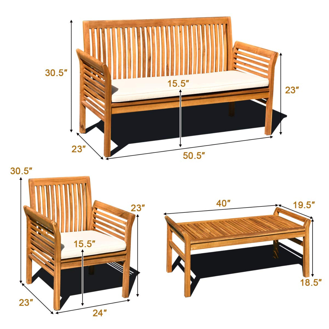 Tangkula 4 or 8 Piece Outdoor Acacia Wood Sofa Set, Padded Patio Conversation Table Chair Set - HW63884