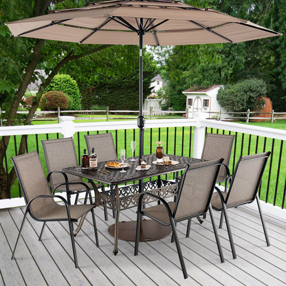 Tangkula 59 Inches Outdoor Dining Table, All-Weather Cast Aluminum Table with Umbrella Hole - NP10935CP