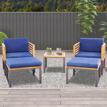 Tangkula 5 Piece Patio Chair Set, Acacia Wood Chair Set - HW70980NY+