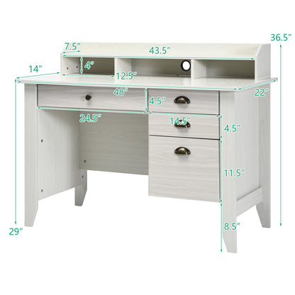 Tangkula 48" Computer Desk with 4 Storage Drawers & Hutch, Home Office Desk Vintage Desk - HW65851WH