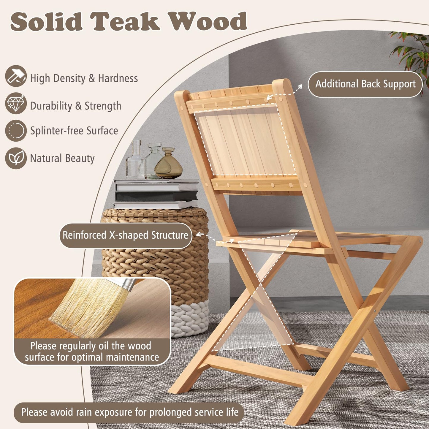 Tangkula 2/4 Pieces Folding Patio Chairs(Sun Back) - 2*JV12297