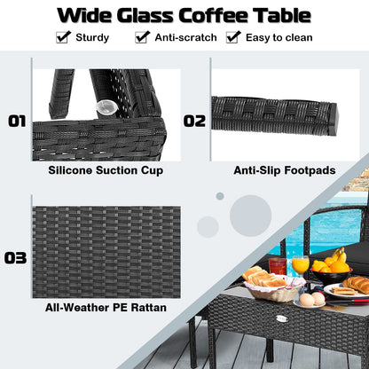 Tangkula 4 Piece Patio Rattan Conversation Set, Black - HW68938