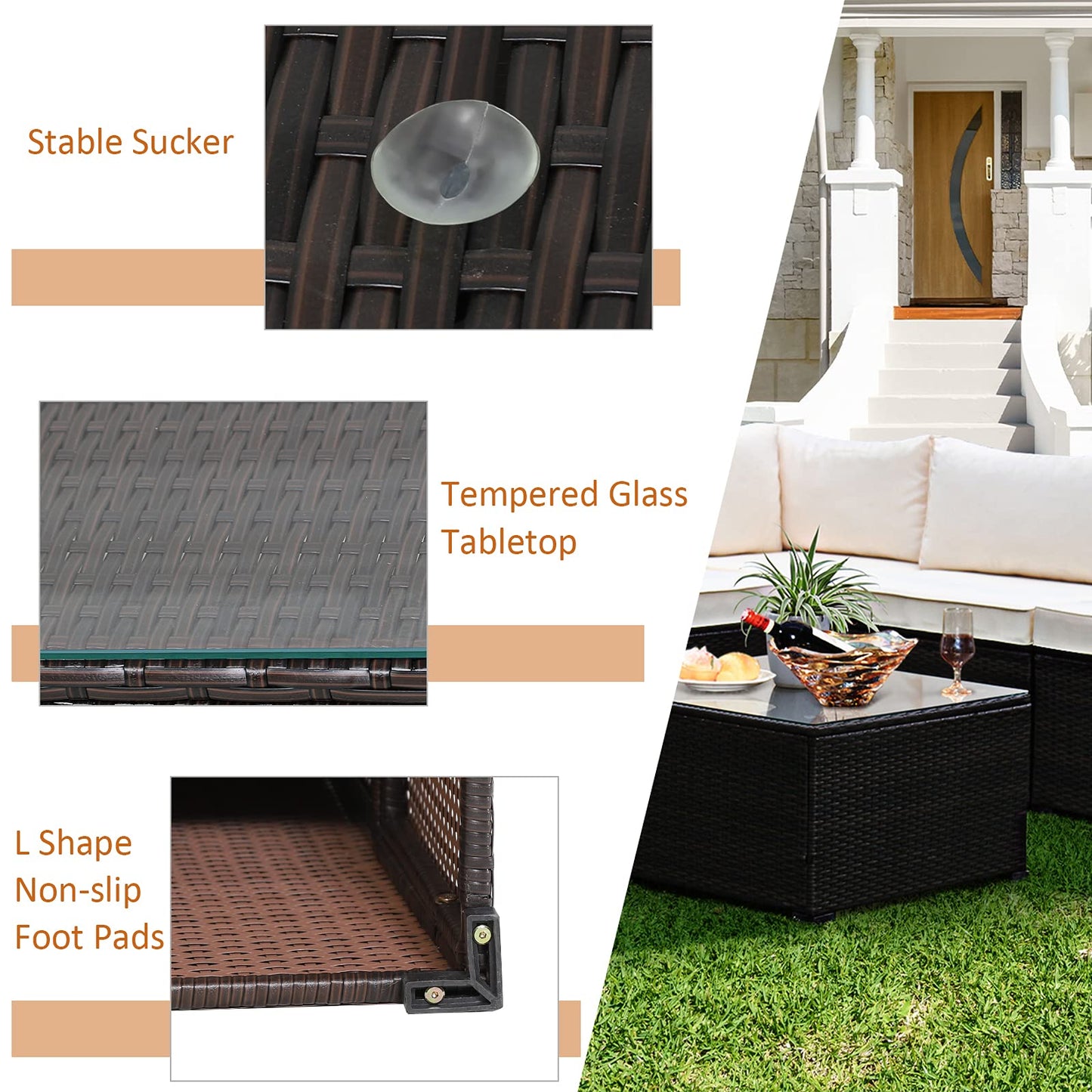 Tangkula 6 Pieces Patio Furniture Set, Outdoor Rattan Sofa Set, Wicker Conversation Set - HW68449WH+