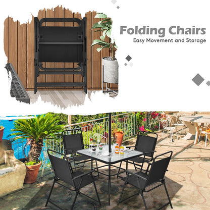 Tangkula 6 Pieces Patio Dining Set with Umbrella, Outdoor Table and Chair Set - NP10069WL-GR