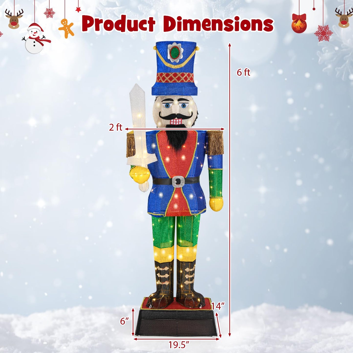 Tangkula 6 FT Christmas Lighted Nutcracker with Sword, 3D Christmas Lighted Soldier with 110 LED Lights - CM24898US
