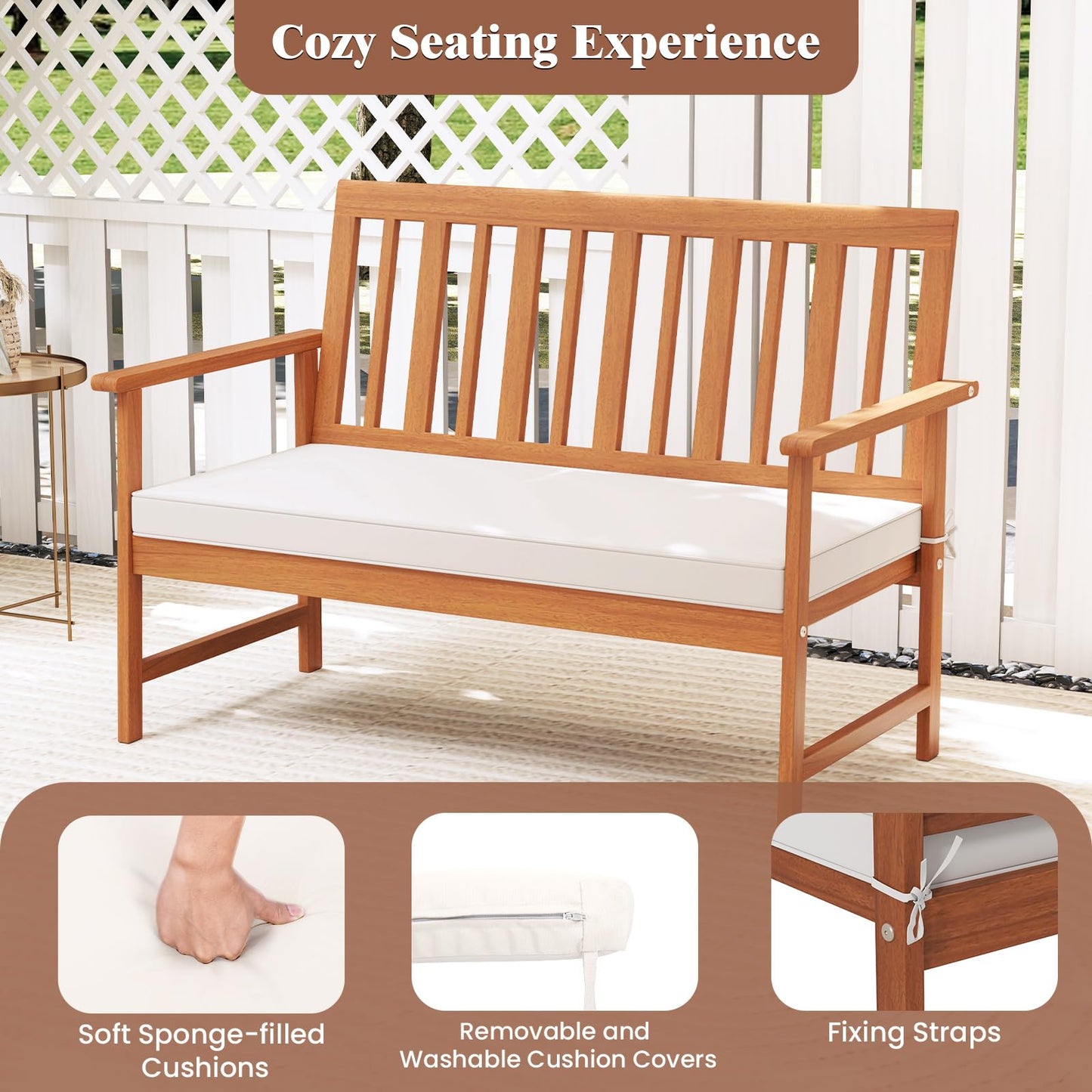 Tangkula 4/8-Piece Acacia Wood Patio Conversation Set - 2*HW73087WH