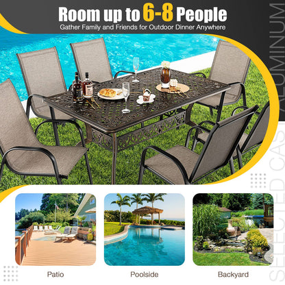 Tangkula 59 Inches Outdoor Dining Table, All-Weather Cast Aluminum Table with Umbrella Hole - NP10935CP
