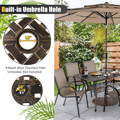 Tangkula 59 Inches Outdoor Dining Table, All-Weather Cast Aluminum Table with Umbrella Hole - NP10935CP