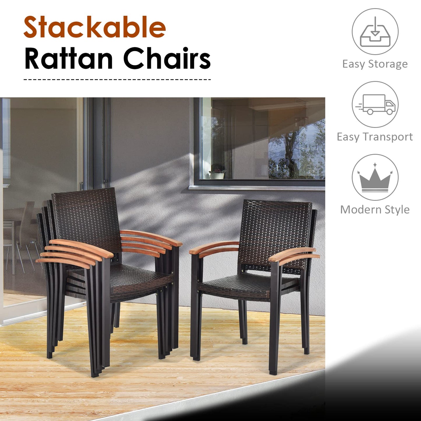 Tangkula 7-Piece Wicker Patio Dining Set, Patiojoy Outdoor Rattan Garden Yard Furniture Set - HW66354+OP70689+OP70690