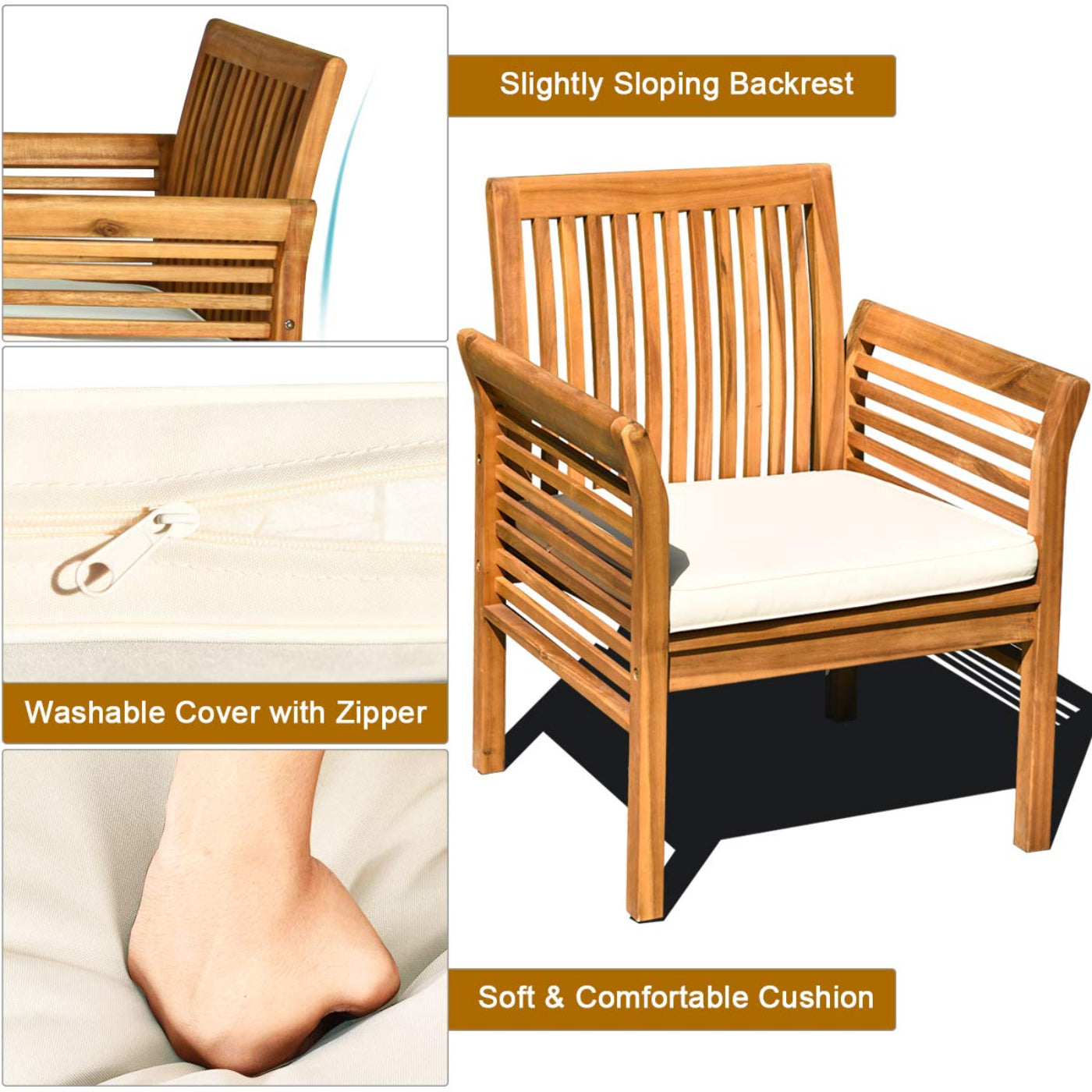 Tangkula 4 or 8 Piece Outdoor Acacia Wood Sofa Set, Padded Patio Conversation Table Chair Set - HW63884