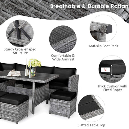 Tangkula 7 Pieces Patio Furniture Set, Outdoor Sectional Rattan Sofa Set with Cushions - HW67190BK+