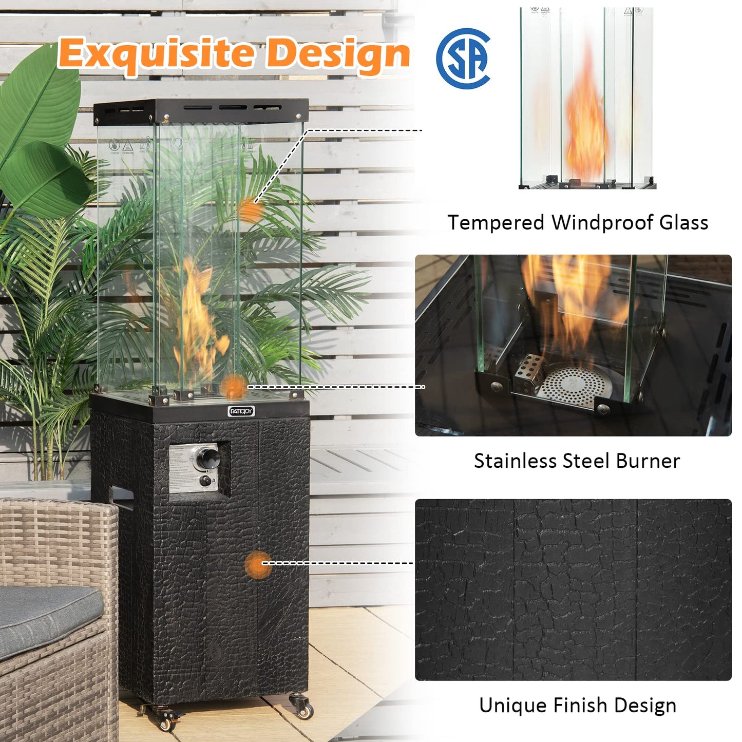 Tangkula 41,000 BTU Propane Patio Heater with Waterproof Cover, Outdoor Heater with Lockable Wheels - NP10518US-DK