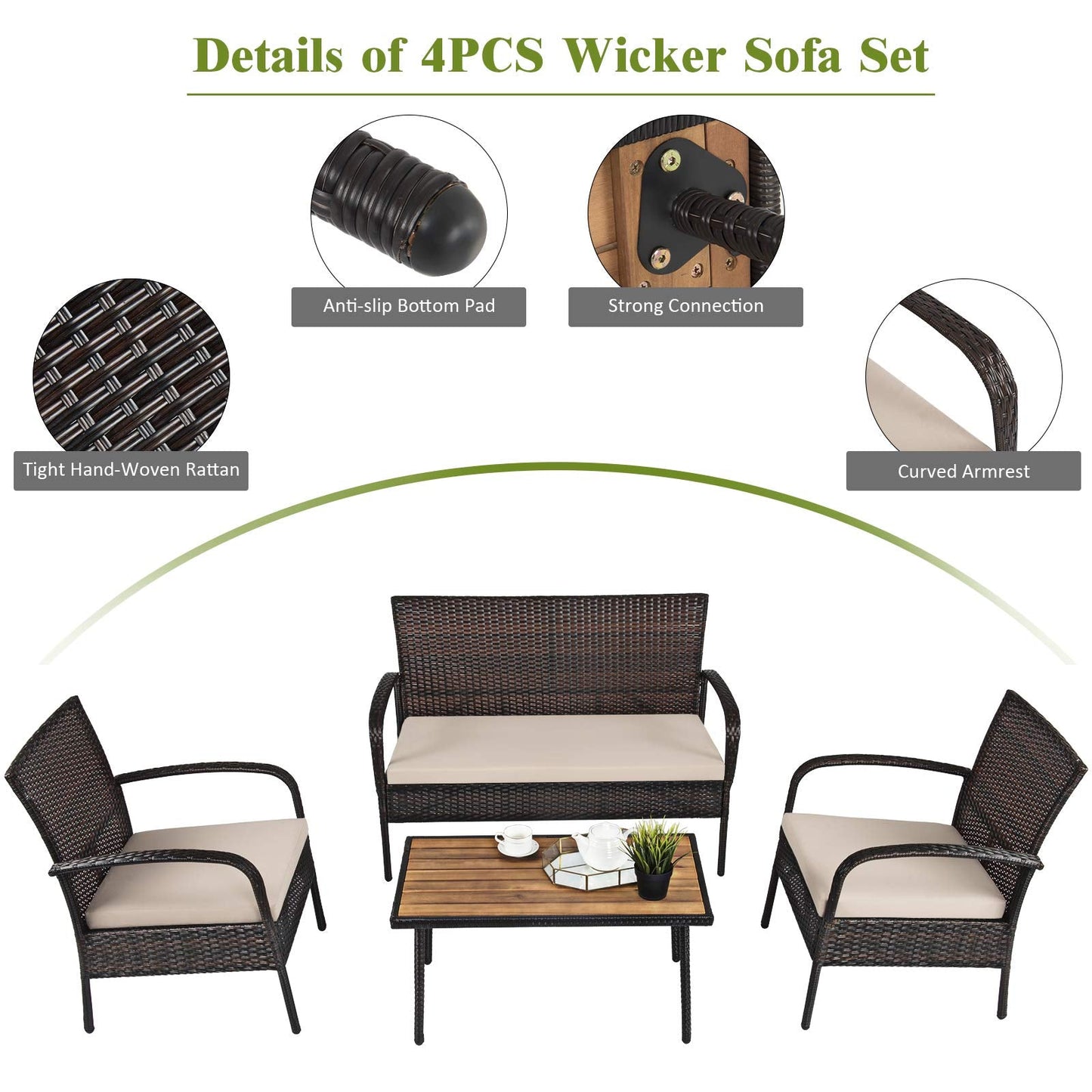 Tangkula 4/8 PCS Patio Rattan Furniture Set, Outdoor Conversation Set - HW66527