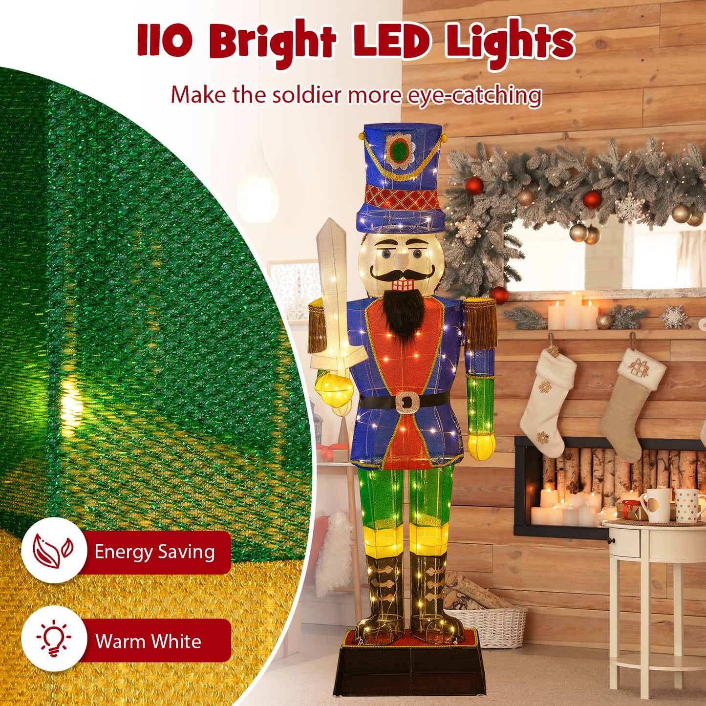 Tangkula 6 FT Christmas Lighted Nutcracker with Sword, 3D Christmas Lighted Soldier with 110 LED Lights - CM24898US